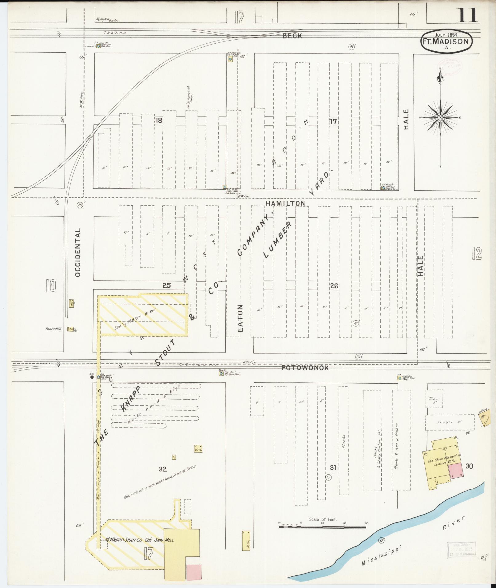 Sanborn Fire Insurance Map from Fort Madison, Lee County, Iowa (1894), Sheet #0011 - Historic Sanborn Fire Insurance Map Print, vintage old map wall art