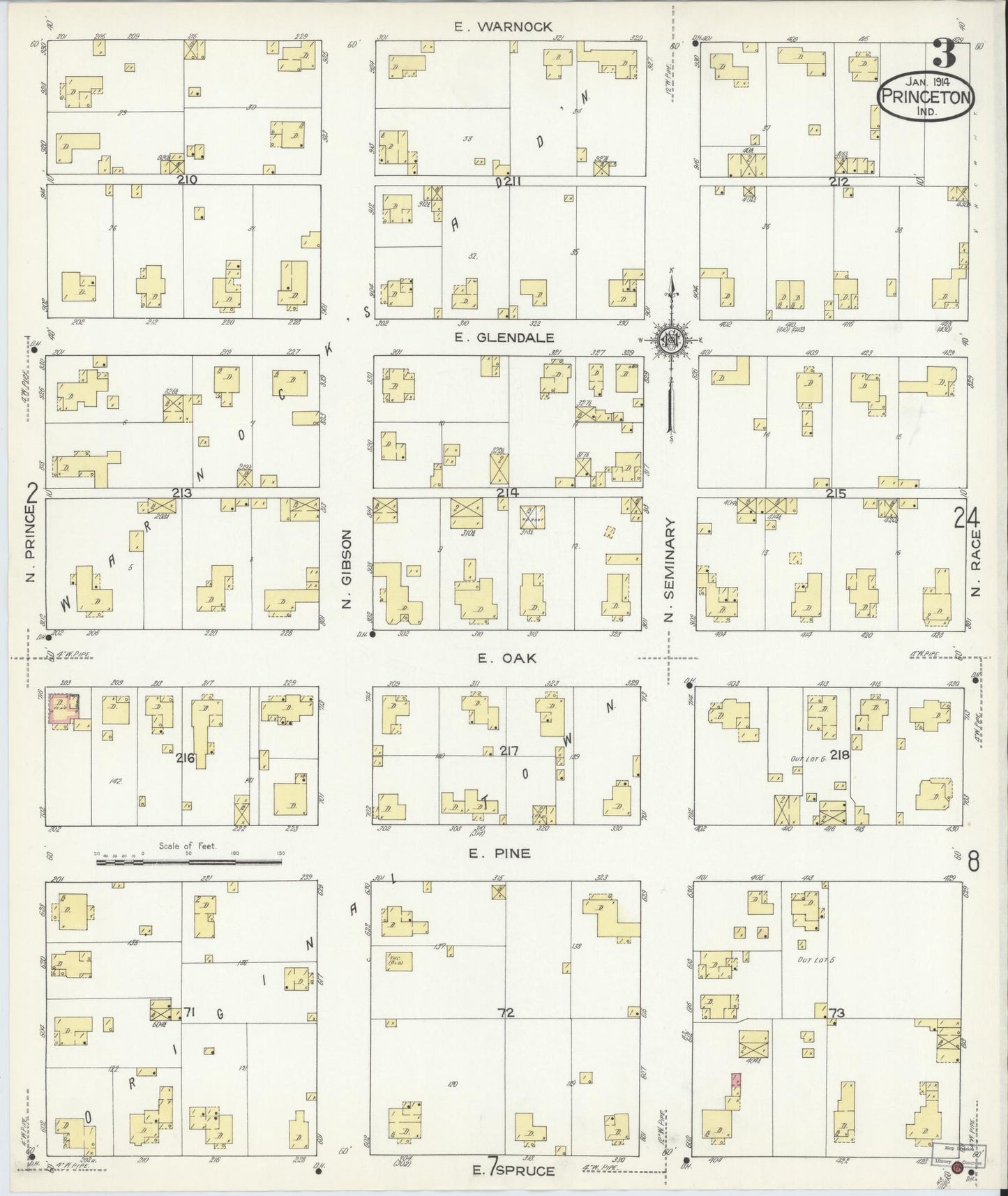 Sanborn Fire Insurance Map from Princeton, Gibson County, Indiana (1914), Sheet #0003 - Complete Map Set gallery image, historic Sanborn map, vintage wall art, Indiana Indiana