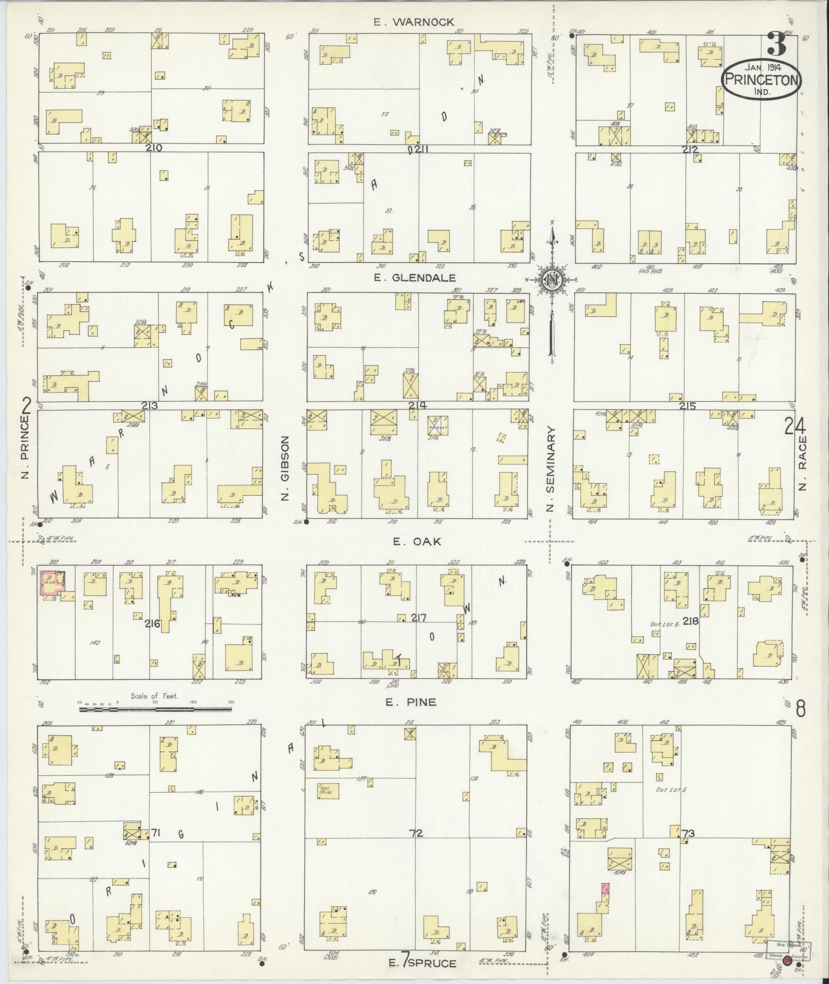 Sanborn Fire Insurance Map from Princeton, Gibson County, Indiana (1914), Sheet #0003 - Complete Map Set gallery image, historic Sanborn map, vintage wall art, Indiana Indiana
