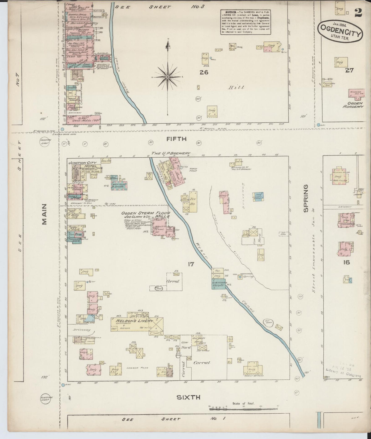 Sanborn Fire Insurance Map from Ogden, Weber County, Utah (1884), Sheet #0002 - Historic Sanborn Fire Insurance Map Print, vintage old map wall art, antique decor, genealogy gift, Utah Utah map