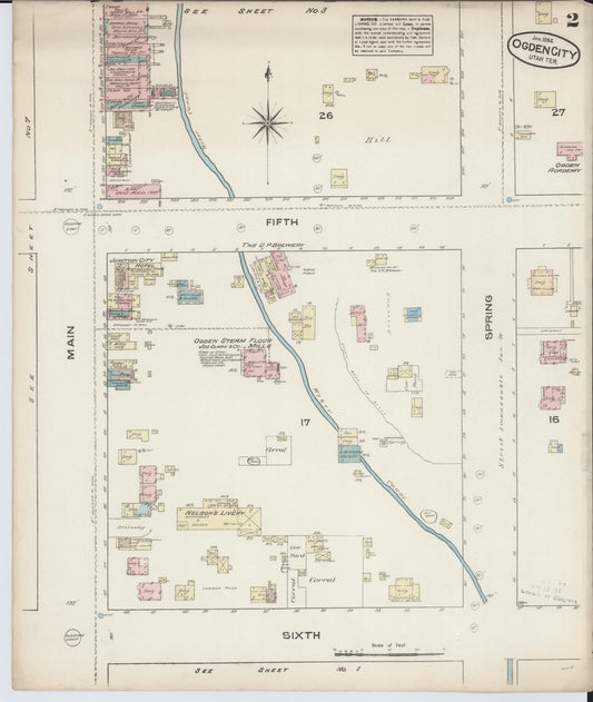 Sanborn Fire Insurance Map from Ogden, Weber County, Utah (1884), Sheet #0002 - Historic Sanborn Fire Insurance Map Print, vintage old map wall art, antique decor, genealogy gift, Utah Utah map