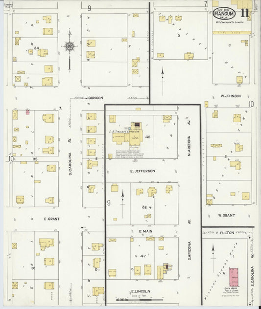 Sanborn Fire Insurance Map from Mangum, Greer County, Oklahoma (1916), Sheet #0011 - Historic Sanborn Fire Insurance Map Print, vintage old map wall art, antique decor, genealogy gift, Oklahoma Oklahoma map