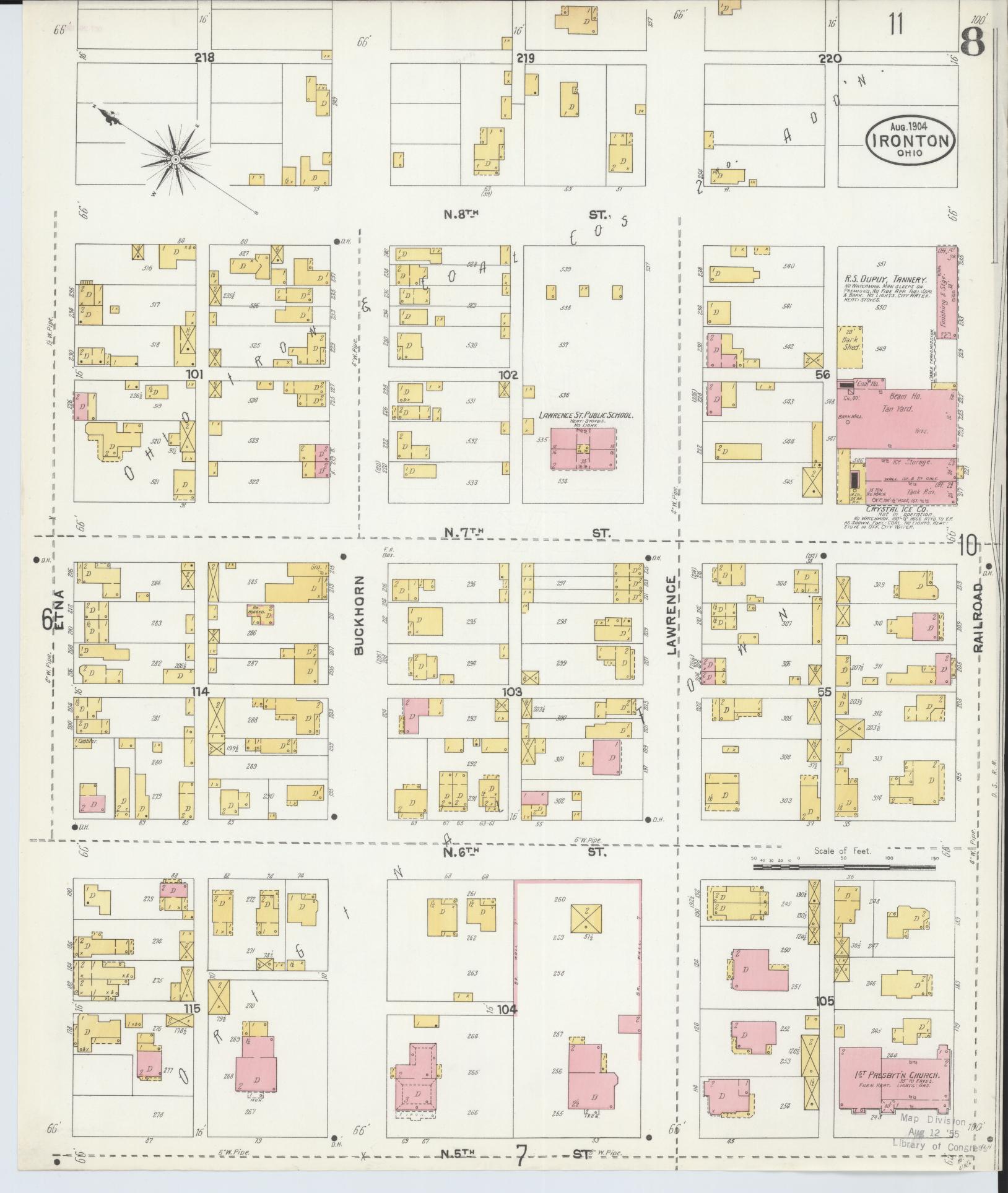 Sanborn Fire Insurance Map from Ironton, Lawrence County, Ohio (1904), Sheet #0008 - Complete Map Set gallery image, historic Sanborn map, vintage wall art, Ohio Ohio