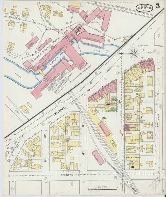 Sanborn Fire Insurance Map from Dover, Strafford County, New Hampshire (1892), Sheet #0005 - Historic Sanborn Fire Insurance Map Print, vintage old map wall art, antique decor, genealogy gift, New Hampshire New Hampshire map