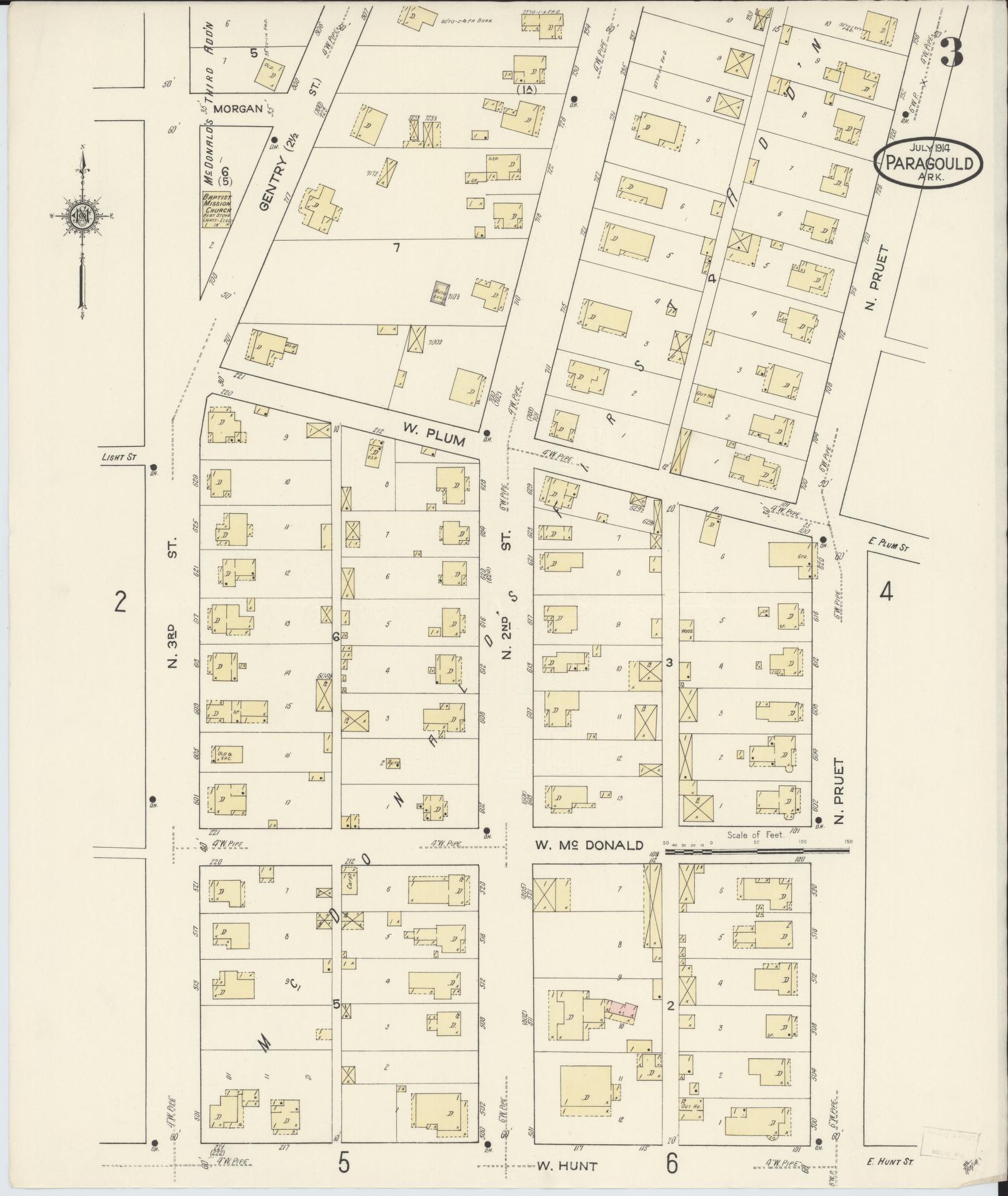 Sanborn Fire Insurance Map from Paragould, Greene County, Arkansas (1914), Sheet #0003 - Complete Map Set gallery image, historic Sanborn map, vintage wall art, Arkansas Arkansas