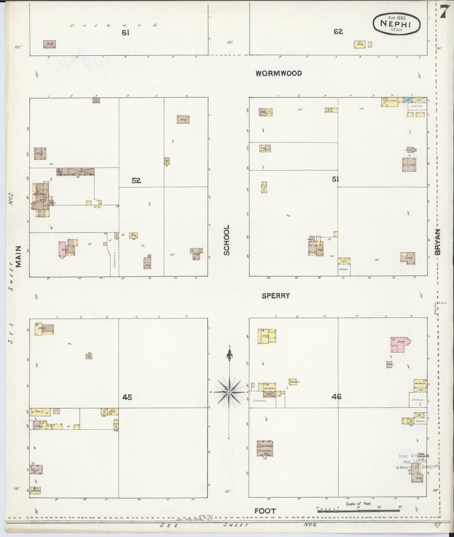 Sanborn Fire Insurance Map from Nephi, Juab County, Utah (1890), Sheet #0007 - Complete Map Set gallery image, historic Sanborn map, vintage wall art, Utah Utah