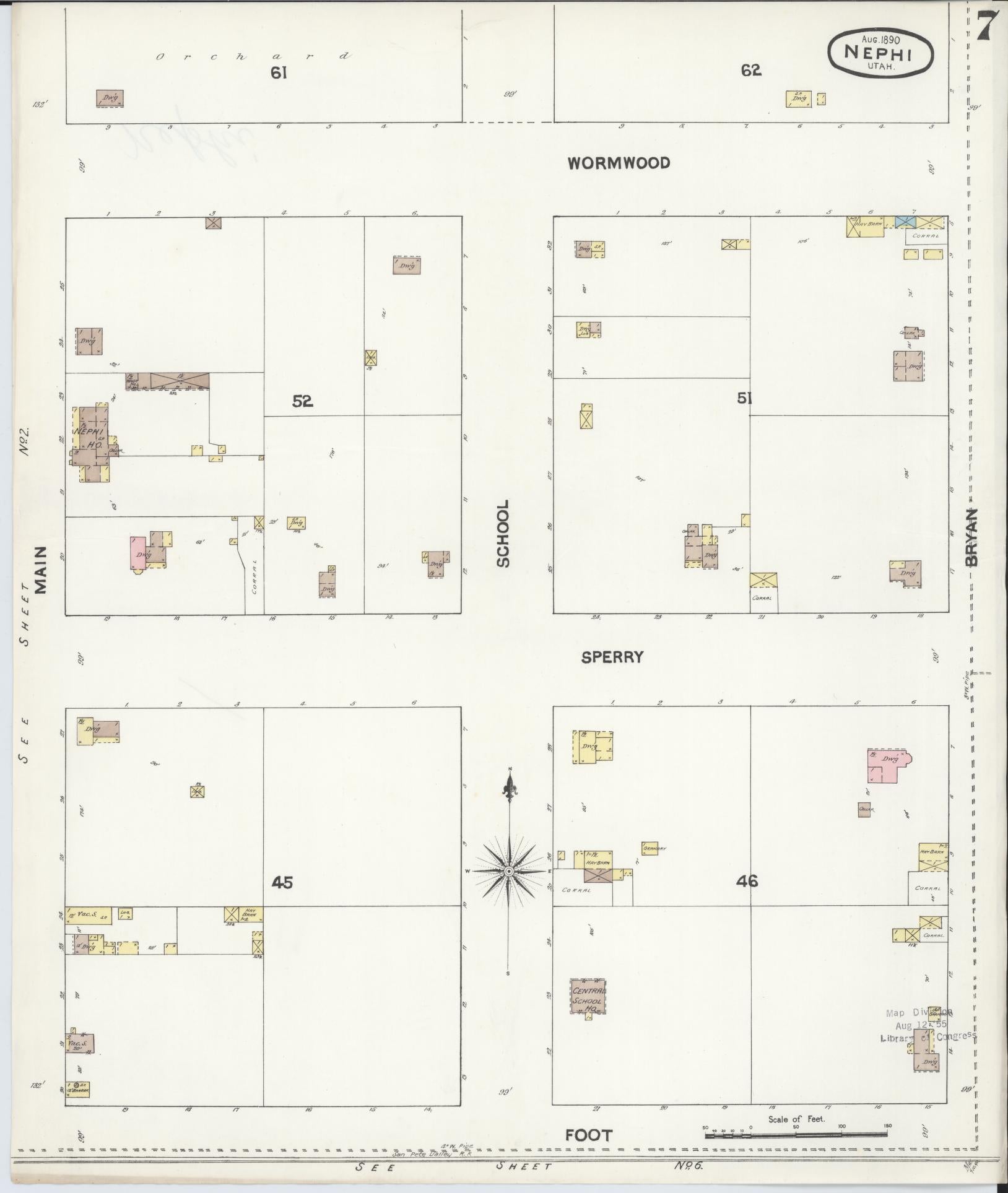 Sanborn Fire Insurance Map from Nephi, Juab County, Utah (1890), Sheet #0007 - Complete Map Set gallery image, historic Sanborn map, vintage wall art, Utah Utah