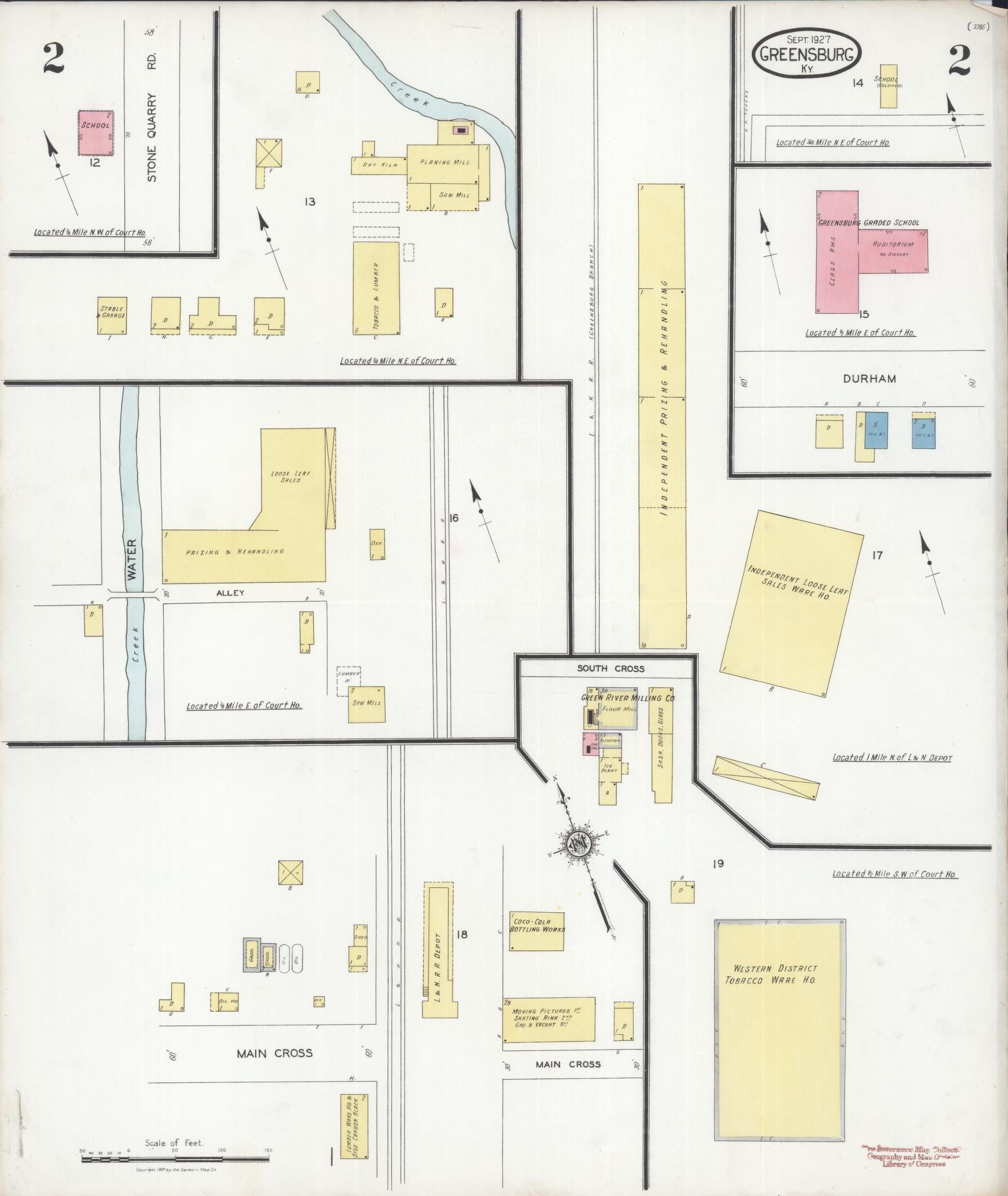 Sanborn Fire Insurance Map from Greensburg, Green County, Kentucky (1927), Sheet #0002 - Complete Map Set gallery image, historic Sanborn map, vintage wall art, Kentucky Kentucky