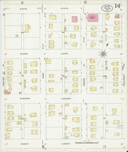 Sanborn Fire Insurance Map from Tulsa, Tulsa County, Oklahoma (1907), Sheet #0014 - Complete Map Set gallery image, historic Sanborn map, vintage wall art, Oklahoma Oklahoma