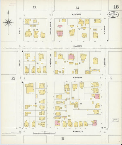 Sanborn Fire Insurance Map from Raleigh, Wake County, North Carolina (1903), Sheet #0016 - Historic Sanborn Fire Insurance Map Print, vintage old map wall art, antique decor, genealogy gift, North Carolina North Carolina map