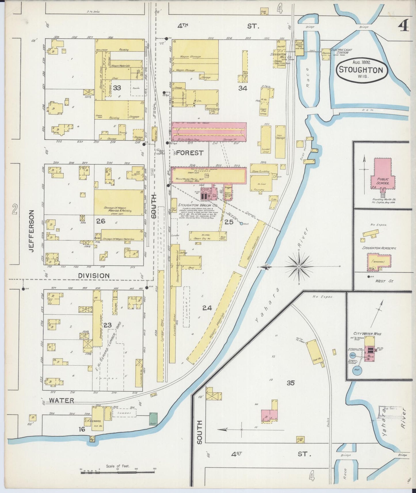 Sanborn Fire Insurance Map from Stoughton, Dane County, Wisconsin (1892), Sheet #0004 - Complete Map Set gallery image, historic Sanborn map, vintage wall art, Wisconsin Wisconsin