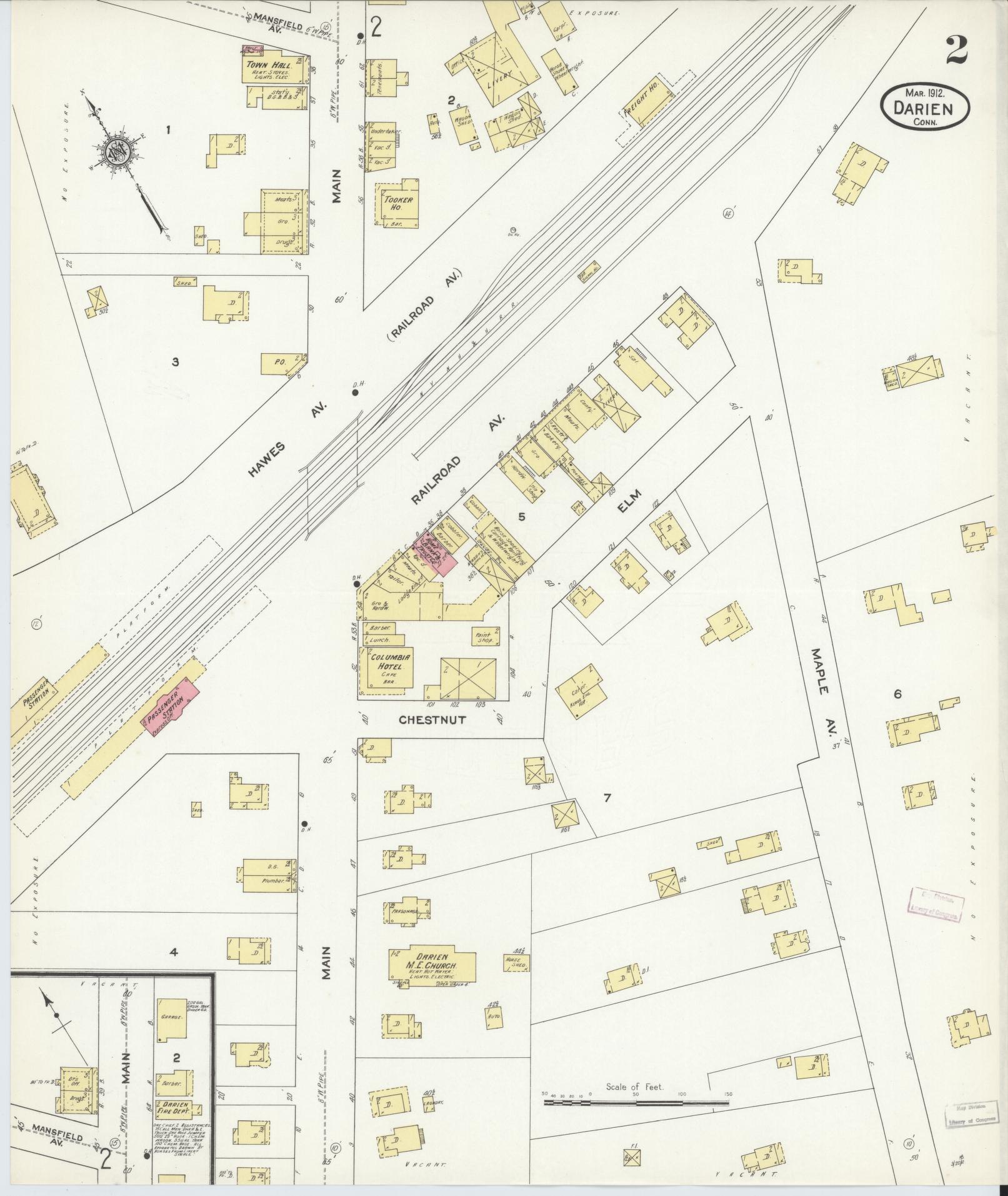Sanborn Fire Insurance Map from Darien, Fairfield County, Connecticut (1912), Sheet #0002 - Complete Map Set gallery image, historic Sanborn map, vintage wall art, Connecticut Connecticut