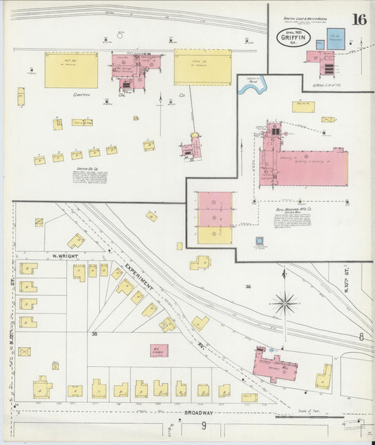 Sanborn Fire Insurance Map from Griffin, Spalding County, Georgia (1905), Sheet #0016 - Historic Sanborn Fire Insurance Map Print, vintage old map wall art, antique decor, genealogy gift, Georgia Georgia map