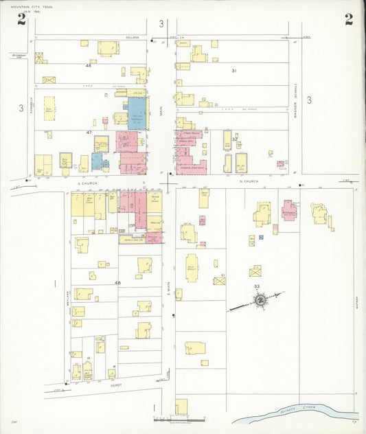 Sanborn Fire Insurance Map from Mountain City, Johnson County, Tennessee (1941), Sheet #0002 - Historic Sanborn Fire Insurance Map Print, vintage old map wall art, antique decor, genealogy gift, Tennessee Tennessee map