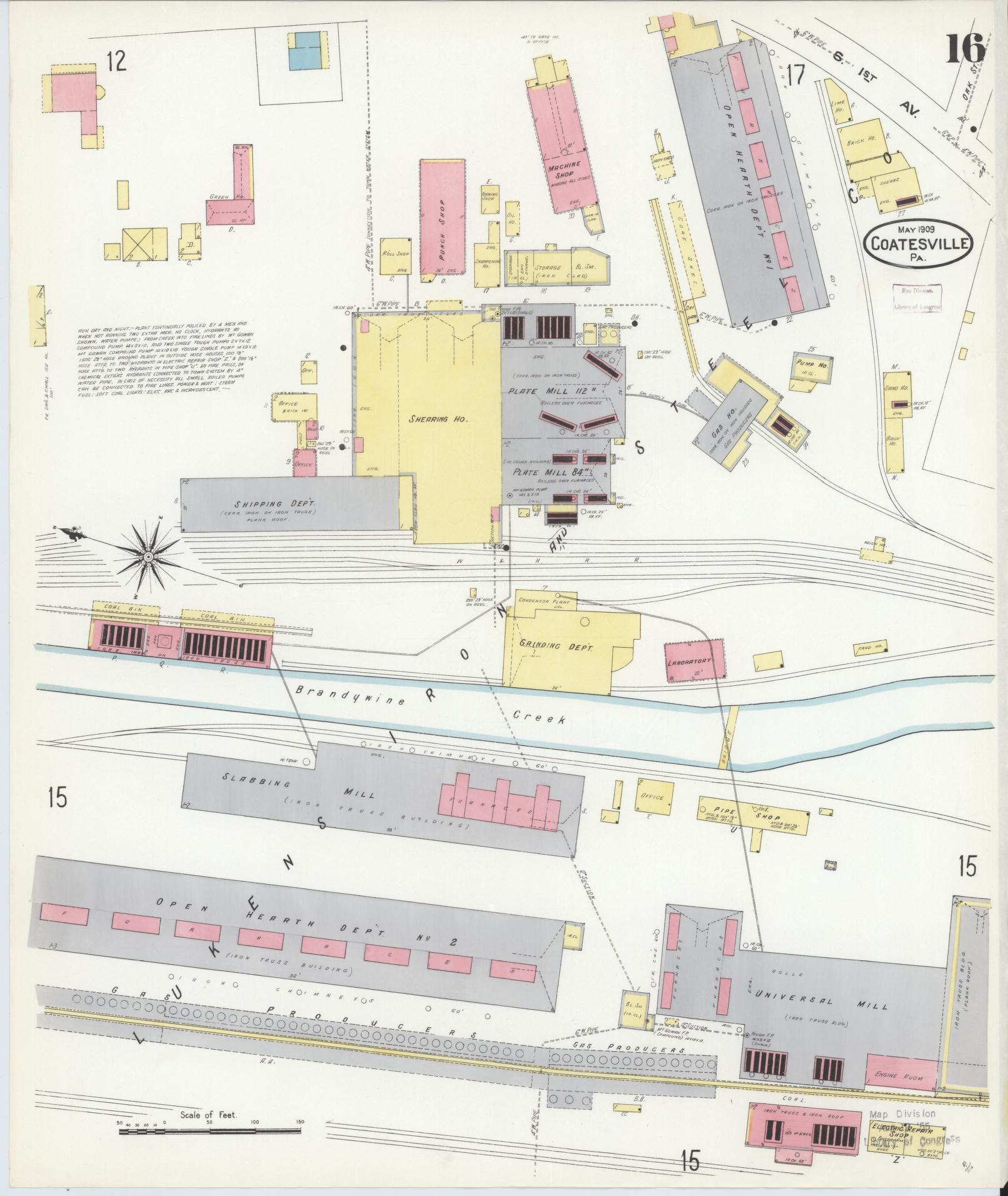 Sanborn Fire Insurance Map from Coatesville, Chester County, Pennsylvania (1909), Sheet #0016 - Historic Sanborn Fire Insurance Map Print, vintage old map wall art, antique decor, genealogy gift, Pennsylvania Pennsylvania map