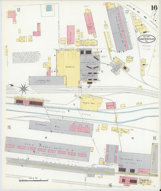 Sanborn Fire Insurance Map from Coatesville, Chester County, Pennsylvania (1909), Sheet #0016 - Historic Sanborn Fire Insurance Map Print, vintage old map wall art, antique decor, genealogy gift, Pennsylvania Pennsylvania map