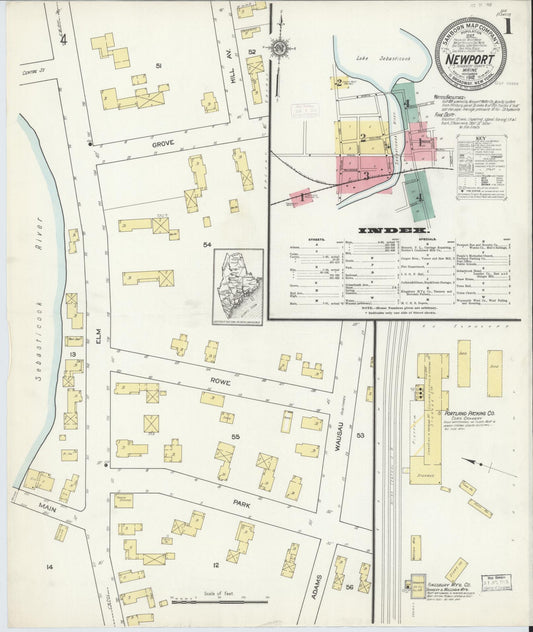 Sanborn Fire Insurance Map from Newport, Penobscot County, Maine (1912), Sheet #0001 - Historic Sanborn Fire Insurance Map Print, vintage old map wall art, antique decor, genealogy gift, Maine Maine map