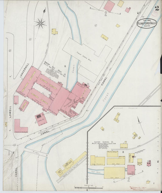 Sanborn Fire Insurance Map from Rumford Falls, Oxford County, Maine (1894), Sheet #0002 - Historic Sanborn Fire Insurance Map Print, vintage old map wall art, antique decor, genealogy gift, Maine Maine map