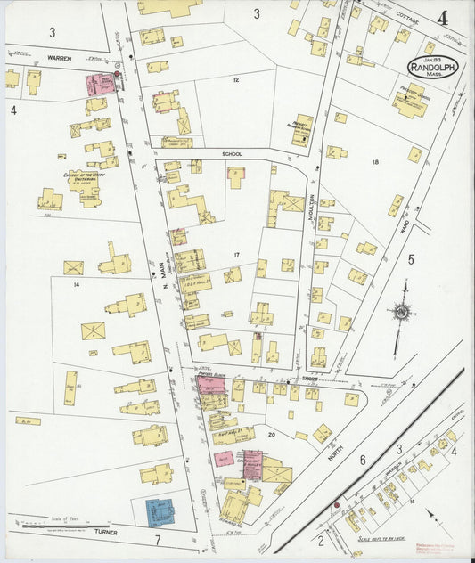 Sanborn Fire Insurance Map from Randolph, Norfolk County, Massachusetts (1919), Sheet #0004 - Historic Sanborn Fire Insurance Map Print, vintage old map wall art, antique decor, genealogy gift, Massachusetts Massachusetts map