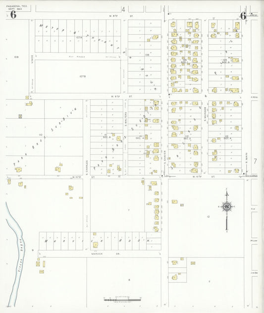 Sanborn Fire Insurance Map from Pasadena, Harris County, Texas (1940), Sheet #0006 - Historic Sanborn Fire Insurance Map Print, vintage old map wall art, antique decor, genealogy gift, Texas Texas map
