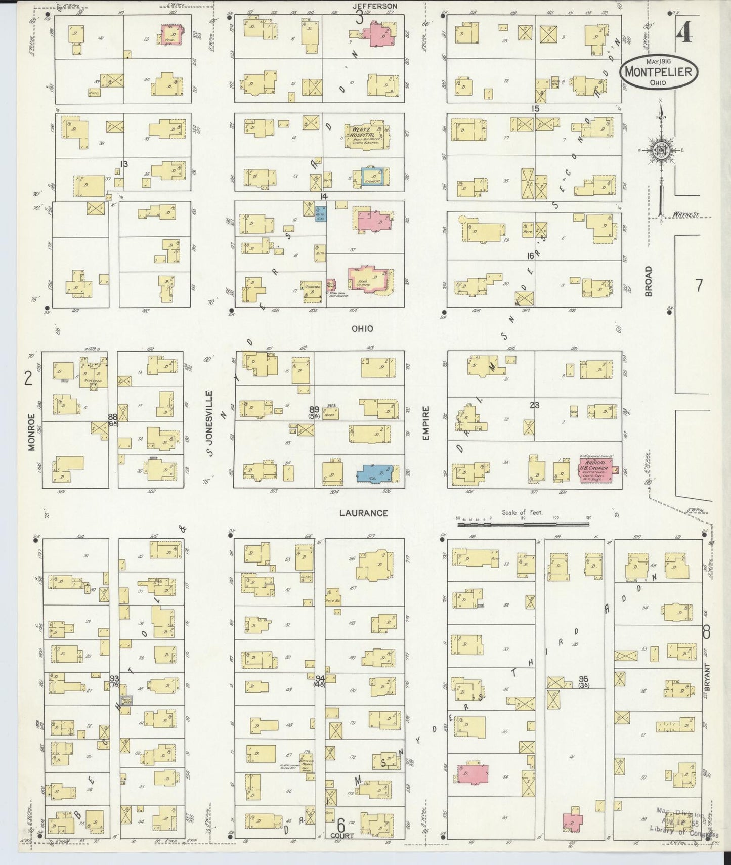 Sanborn Fire Insurance Map from Montpelier, Williams County, Ohio (1916), Sheet #0004 - Complete Map Set gallery image, historic Sanborn map, vintage wall art, Ohio Ohio