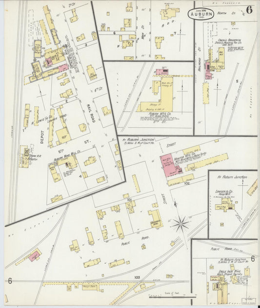 Sanborn Fire Insurance Map from Auburn, De Kalb County, Indiana (1896), Sheet #0006 - Historic Sanborn Fire Insurance Map Print, vintage old map wall art, antique decor, genealogy gift, Indiana Indiana map