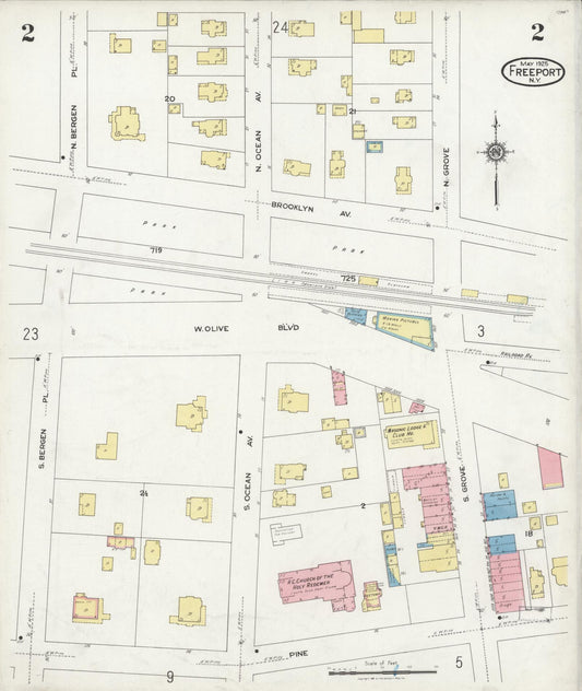 Sanborn Fire Insurance Map from Freeport, Nassau County, New York (1925), Sheet #0002 - Historic Sanborn Fire Insurance Map Print, vintage old map wall art, antique decor, genealogy gift, New York New York map