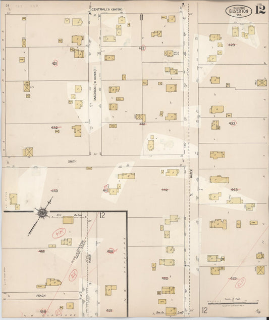 Sanborn Fire Insurance Map from Silverton, Marion County, Oregon (1939), Sheet #0012 - Historic Sanborn Fire Insurance Map Print, vintage old map wall art, antique decor, genealogy gift, Oregon Oregon map