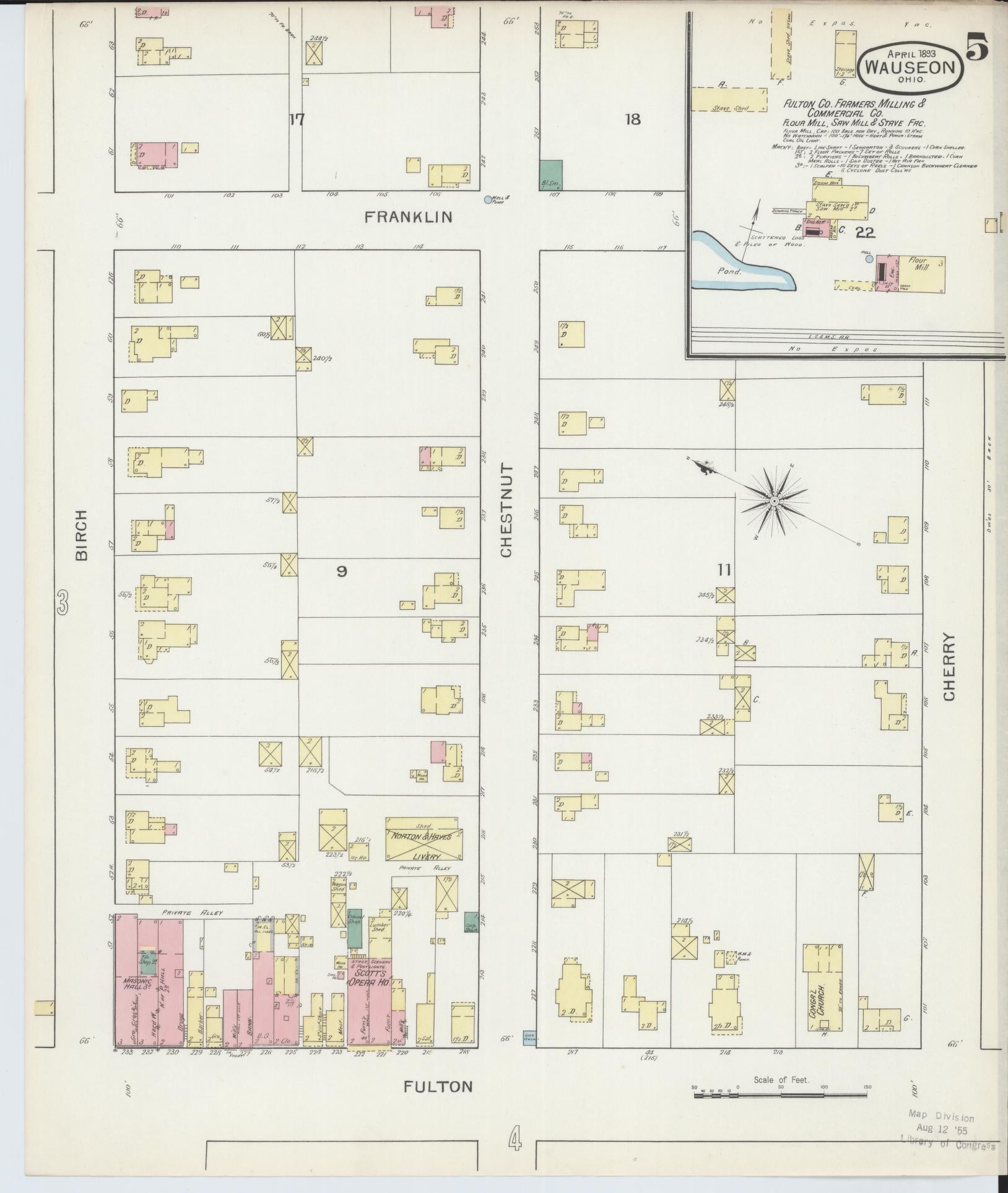 Sanborn Fire Insurance Map from Wauseon, Fulton County, Ohio (1893), Sheet #0005 - Complete Map Set gallery image, historic Sanborn map, vintage wall art, Ohio Ohio