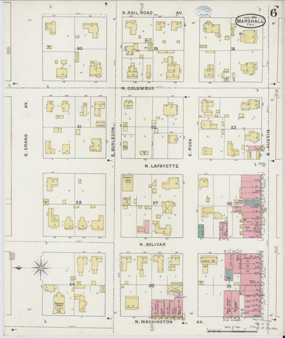 Sanborn Fire Insurance Map from Marshall, Harrison County, Texas (1894), Sheet #0006 - Historic Sanborn Fire Insurance Map Print, vintage old map wall art, antique decor, genealogy gift, Texas Texas map