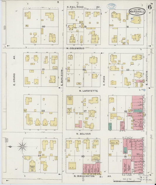 Sanborn Fire Insurance Map from Marshall, Harrison County, Texas (1894), Sheet #0006 - Historic Sanborn Fire Insurance Map Print, vintage old map wall art, antique decor, genealogy gift, Texas Texas map