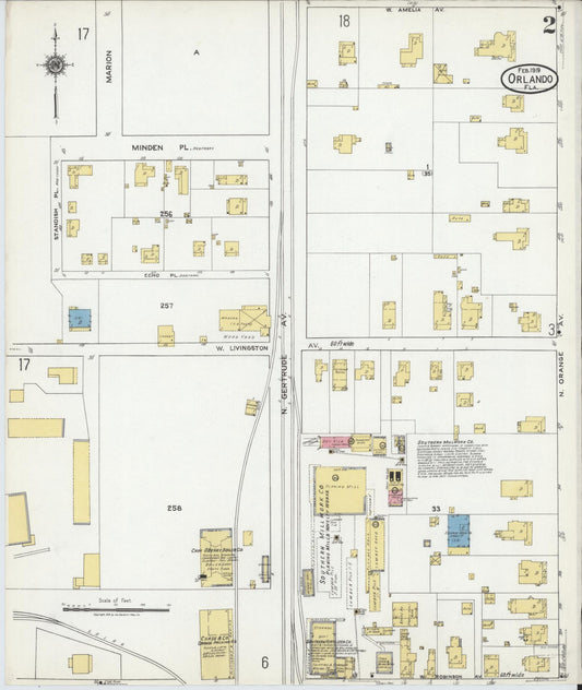 Sanborn Fire Insurance Map from Orlando, Orange County, Florida (1919), Sheet #0002 - Historic Sanborn Fire Insurance Map Print, vintage old map wall art, antique decor, genealogy gift, Florida Florida map