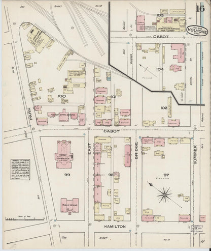 Sanborn Fire Insurance Map from Holyoke, Hampden County, Massachusetts (1884), Sheet #0016 - Historic Sanborn Fire Insurance Map Print, vintage old map wall art, antique decor, genealogy gift, Massachusetts Massachusetts map