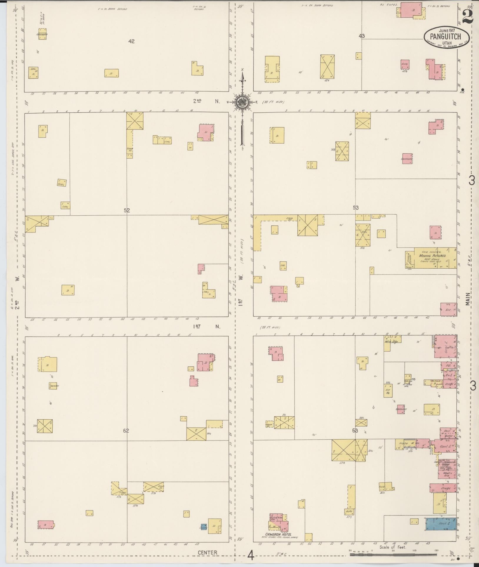 Sanborn Fire Insurance Map from Panguitch, Garfield County, Utah (1917), Sheet #0002 - Historic Sanborn Fire Insurance Map Print, vintage old map wall art, antique decor, genealogy gift, Utah Utah map