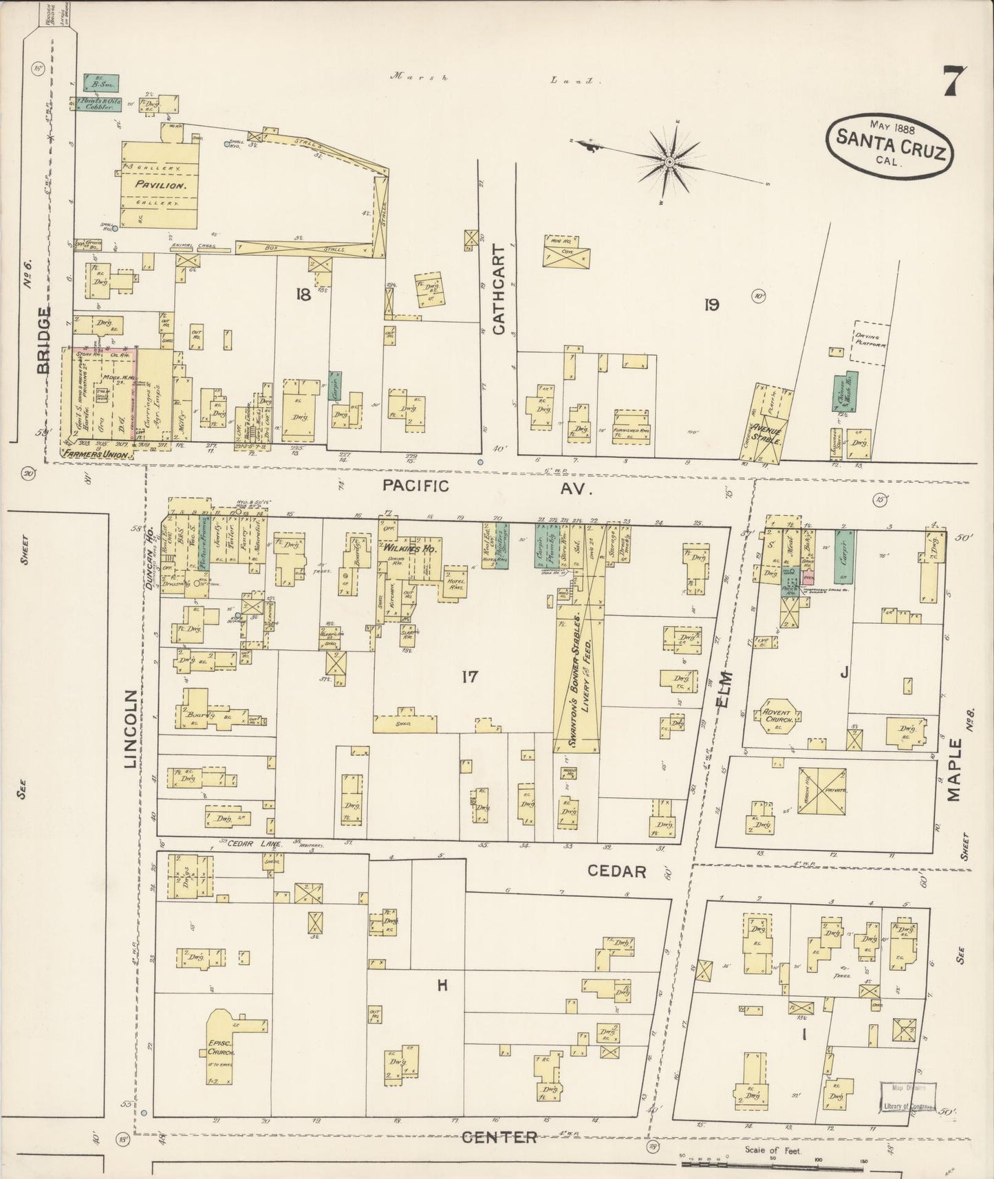 Sanborn Fire Insurance Map from Santa Cruz, Santa Cruz County, California (1888), Sheet #0007 - Complete Map Set gallery image, historic Sanborn map, vintage wall art, California California