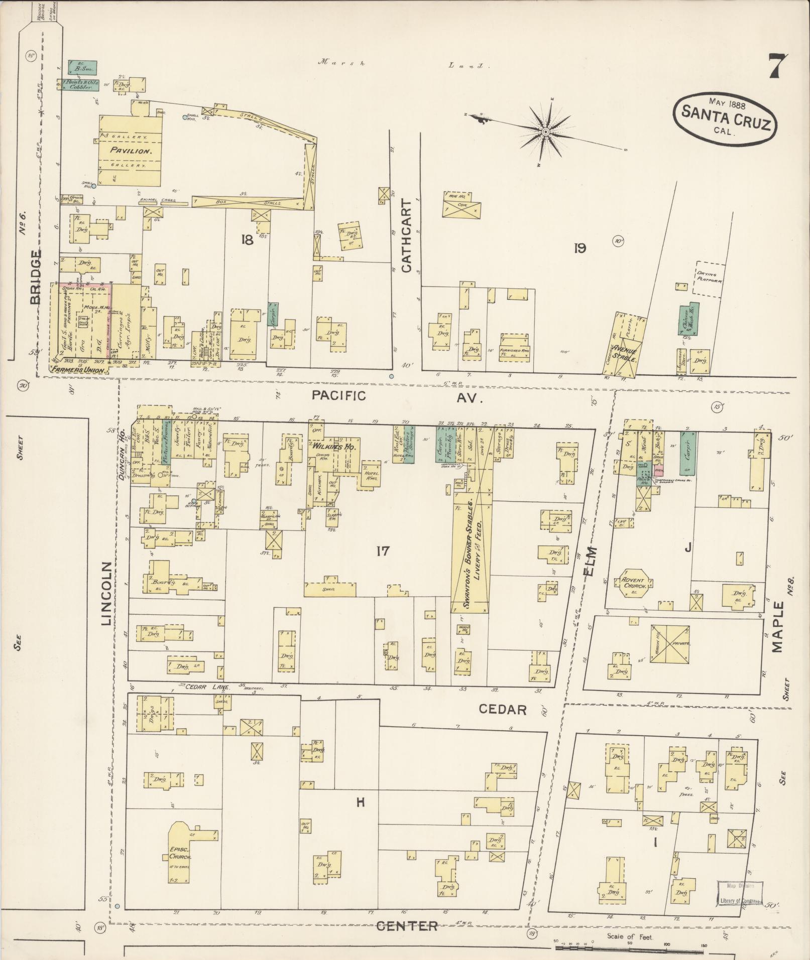 Sanborn Fire Insurance Map from Santa Cruz, Santa Cruz County, California (1888), Sheet #0007 - Complete Map Set gallery image, historic Sanborn map, vintage wall art, California California
