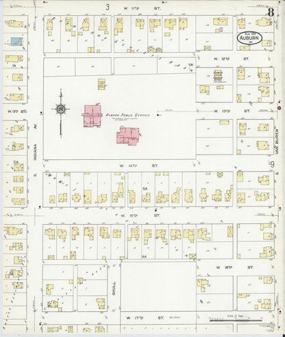 Sanborn Fire Insurance Map from Auburn, De Kalb County, Indiana (1914), Sheet #0008 - Historic Sanborn Fire Insurance Map Print, vintage old map wall art, antique decor, genealogy gift, Indiana Indiana map