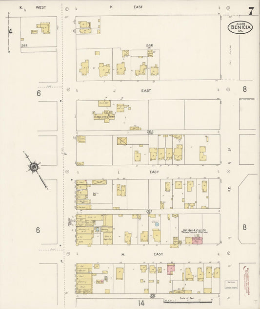 Sanborn Fire Insurance Map from Benicia, Solano County, California (1913), Sheet #0007 - Historic Sanborn Fire Insurance Map Print, vintage old map wall art, antique decor, genealogy gift, California California map