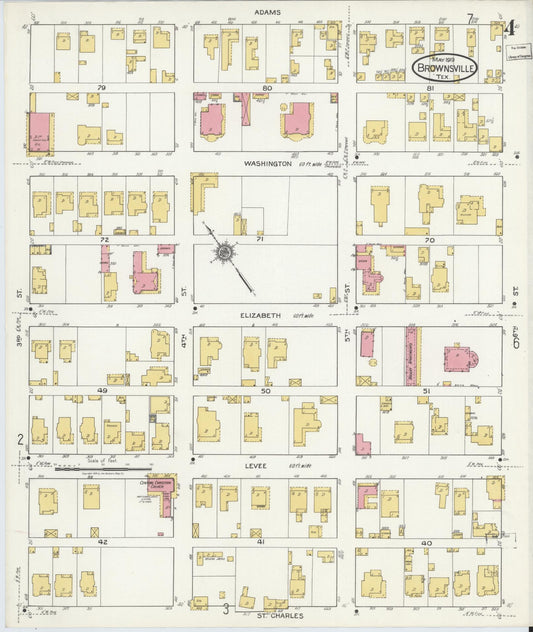 Sanborn Fire Insurance Map from Brownsville, Cameron County, Texas (1919), Sheet #0004 - Historic Sanborn Fire Insurance Map Print, vintage old map wall art, antique decor, genealogy gift, Texas Texas map