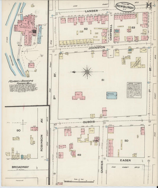 Sanborn Fire Insurance Map from Newburgh, Orange County, New York (1884), Sheet #0014 - Historic Sanborn Fire Insurance Map Print, vintage old map wall art, antique decor, genealogy gift, New York New York map