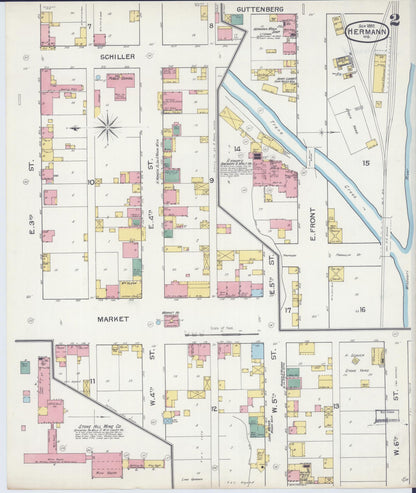 Sanborn Fire Insurance Map from Hermann, Gasconade County, Missouri (1892), Sheet #0002 - Historic Sanborn Fire Insurance Map Print, vintage old map wall art, antique decor, genealogy gift, Missouri Missouri map