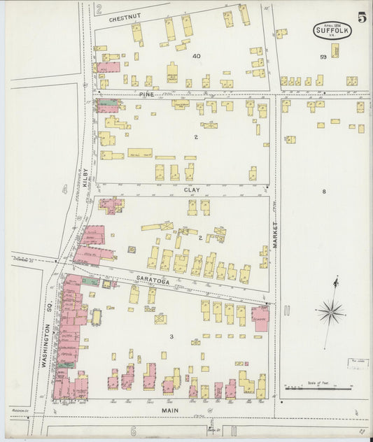 Sanborn Fire Insurance Map from Suffolk, Independent Cities, Virginia (1894), Sheet #0005 - Historic Sanborn Fire Insurance Map Print, vintage old map wall art, antique decor, genealogy gift, Virginia Virginia map