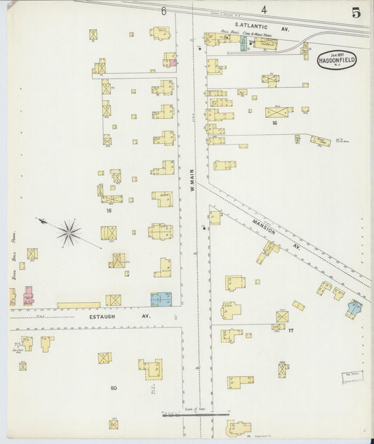 Sanborn Fire Insurance Map from Haddonfield, Camden County, New Jersey (1897), Sheet #0005 - Historic Sanborn Fire Insurance Map Print, vintage old map wall art, antique decor, genealogy gift, New Jersey New Jersey map