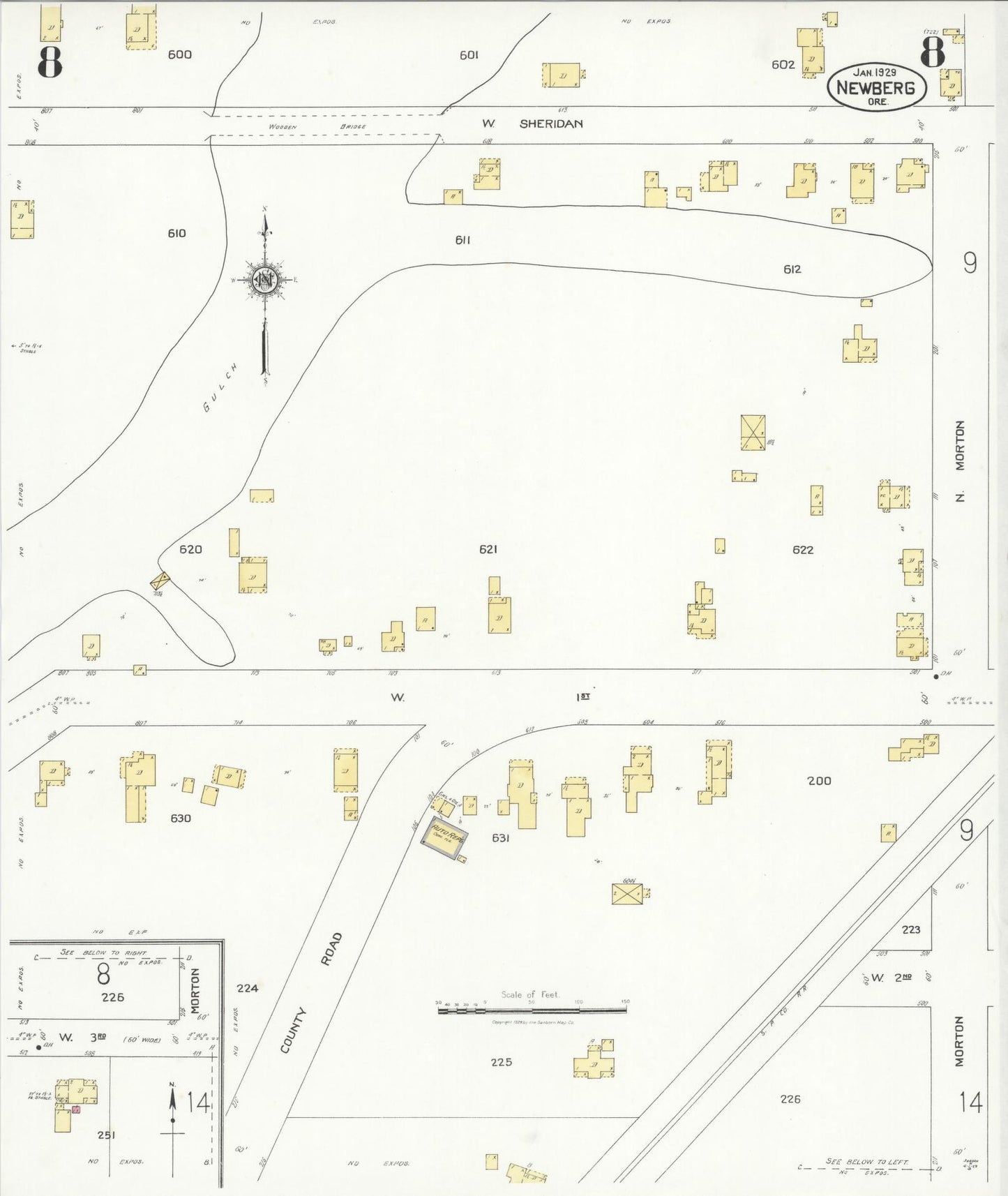 Sanborn Fire Insurance Map from Newberg, Yamhill County, Oregon (1929), Sheet #0008 - Complete Map Set gallery image, historic Sanborn map, vintage wall art, Oregon Oregon