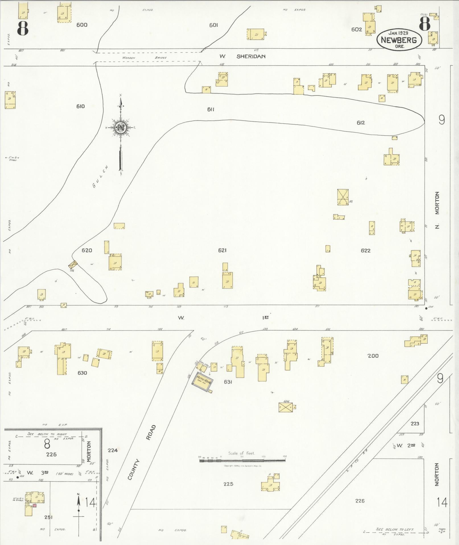 Sanborn Fire Insurance Map from Newberg, Yamhill County, Oregon (1929), Sheet #0008 - Complete Map Set gallery image, historic Sanborn map, vintage wall art, Oregon Oregon