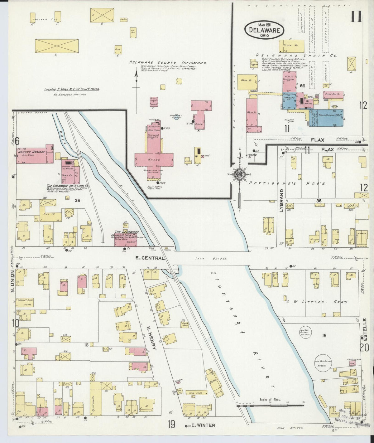 Sanborn Fire Insurance Map from Delaware, Delaware County, Ohio (1911), Sheet #0011 - Historic Sanborn Fire Insurance Map Print, vintage old map wall art, antique decor, genealogy gift, Sanborn Fire Insurance Map from Delaware Delaware map