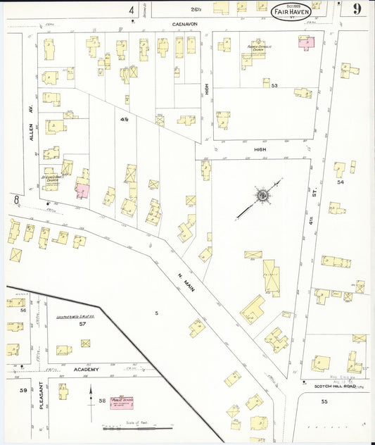 Sanborn Fire Insurance Map from Fair Haven, Rutland County, Vermont (1909), Sheet #0009 - Historic Sanborn Fire Insurance Map Print, vintage old map wall art, antique decor, genealogy gift, Vermont Vermont map