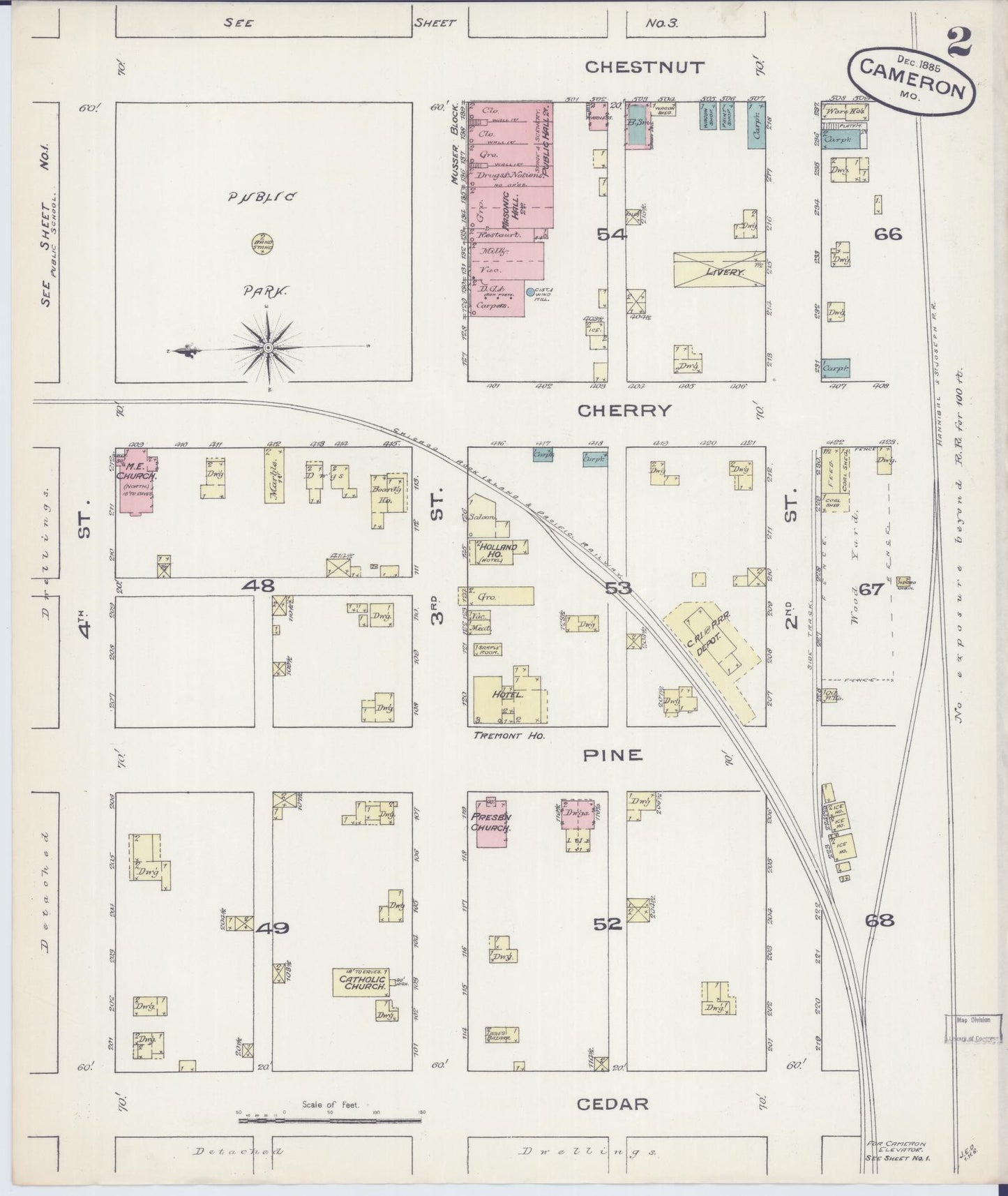 Sanborn Fire Insurance Map from Cameron, Clinton County, Missouri (1885), Sheet #0002 - Complete Map Set gallery image, historic Sanborn map, vintage wall art, Missouri Missouri