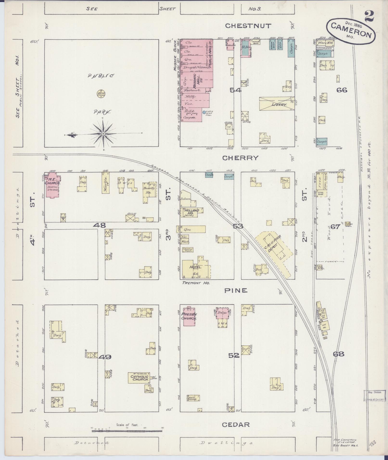 Sanborn Fire Insurance Map from Cameron, Clinton County, Missouri (1885), Sheet #0002 - Complete Map Set gallery image, historic Sanborn map, vintage wall art, Missouri Missouri