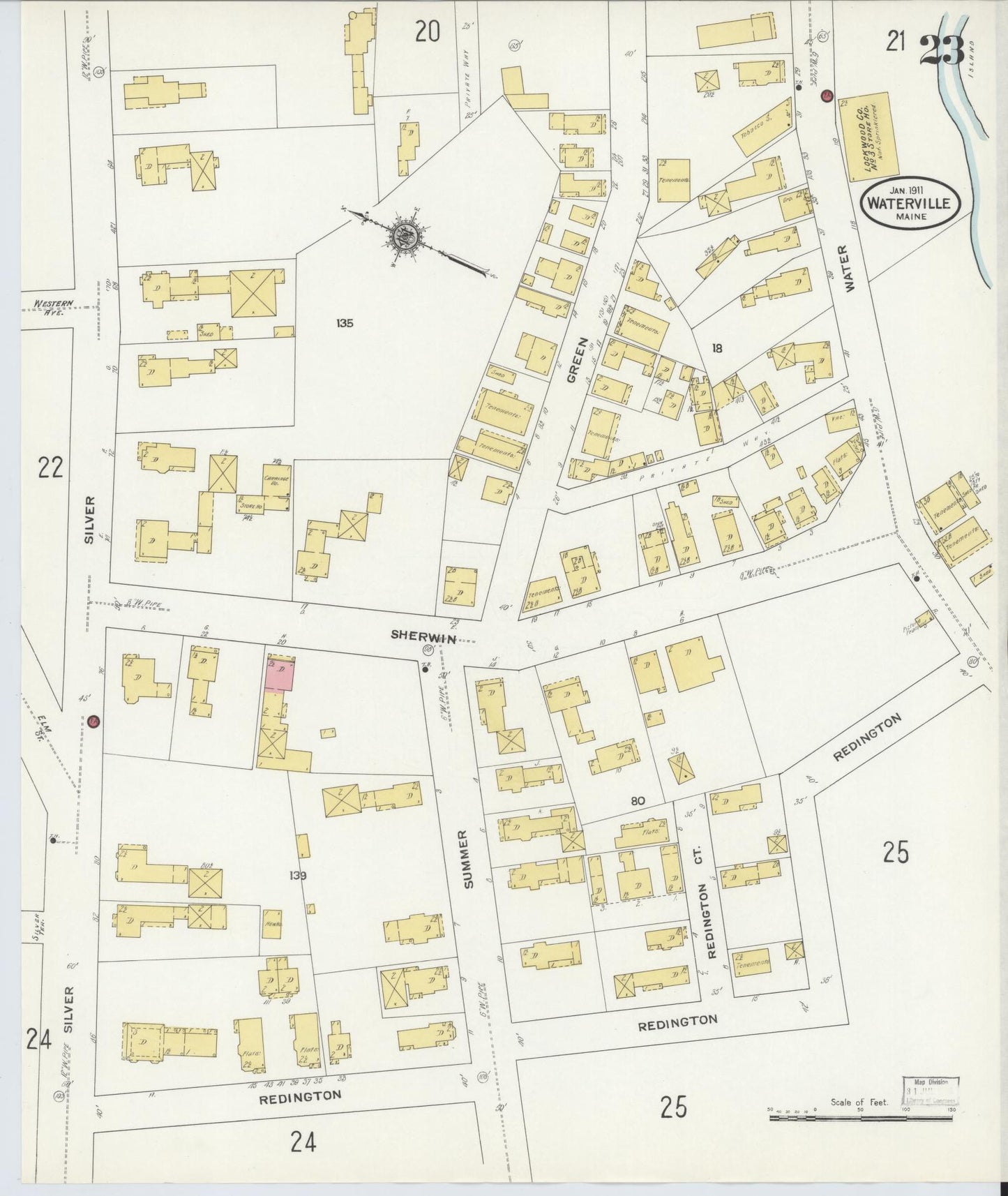 Sanborn Fire Insurance Map from Waterville, Kennebec County, Maine (1911), Sheet #0023 - Complete Map Set gallery image, historic Sanborn map, vintage wall art, Maine Maine
